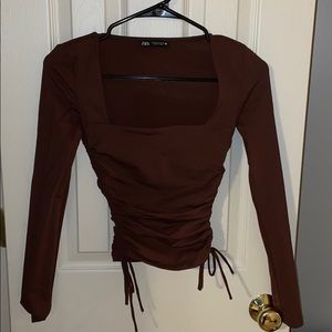 ZARA SQUARE NECK RUCHED TOP